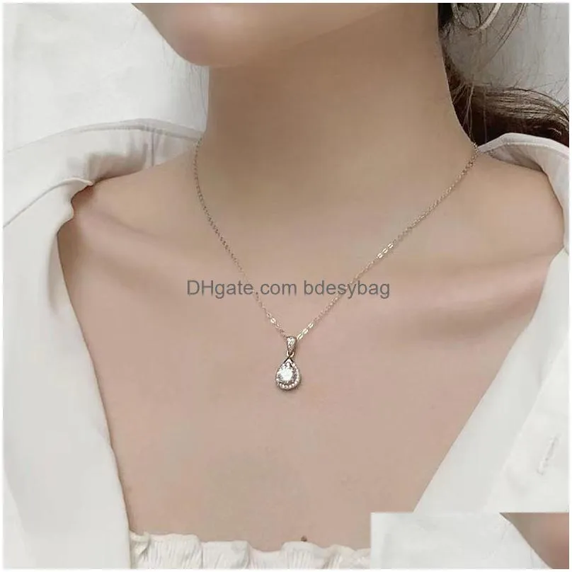 pendant necklaces trendy 925 sterling silver water drop moissanite necklace women plated white gold 1 d color vvs1 necklacespendant