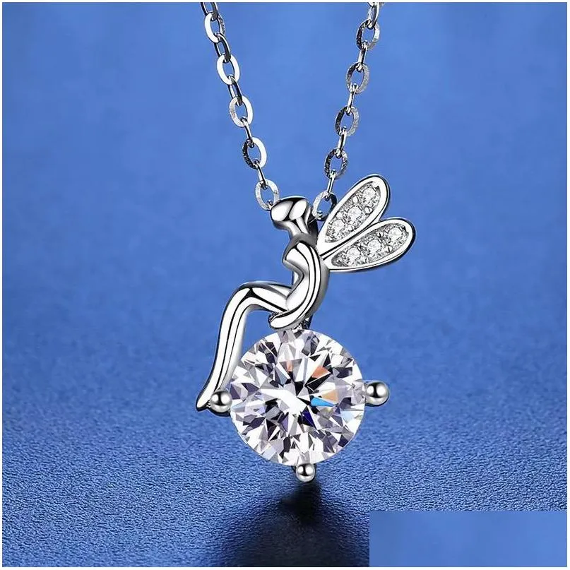 pendant necklaces trendy s925 sterling silver 1ct d color vvs1 moissanite necklace for women plated white gold gra diamond clavicle