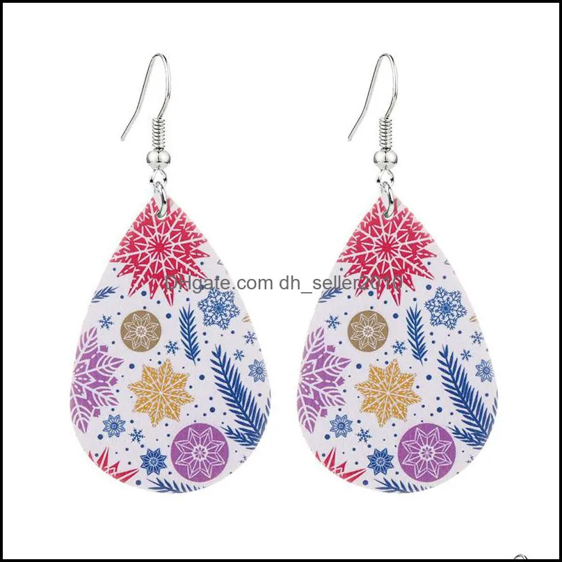 fashion bohomian pu leather earrings for women sunflower cute rabbit marble snowflake printed waterdrop dangle earrings party jewelry