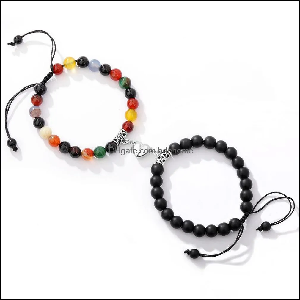 magnetic distance attraction heart bracelets strands couple beaded bracelet tiger eye stone bead friendship jewelry gift 2pcs/set