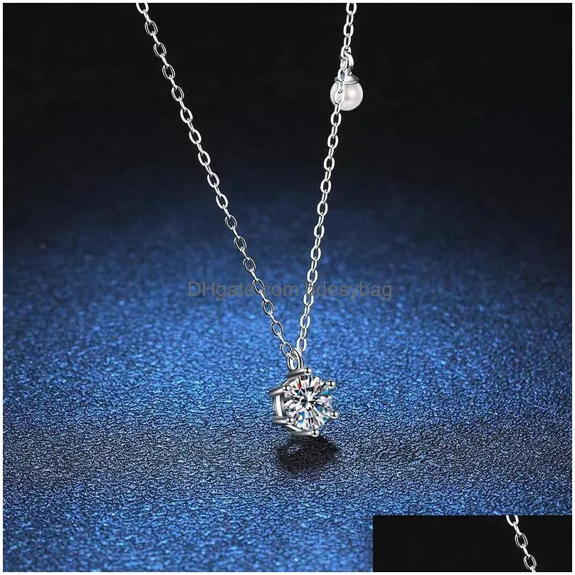 pendant necklaces iced moissanite freshwater pearl necklace women 925 sterling silver 6 prong platinum pass testerpendant