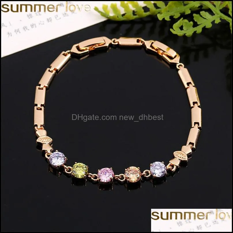 latest design multicolor cubic zircon bracelet trendy gold color chain bracelet for ladies women jewelry gifts high quality