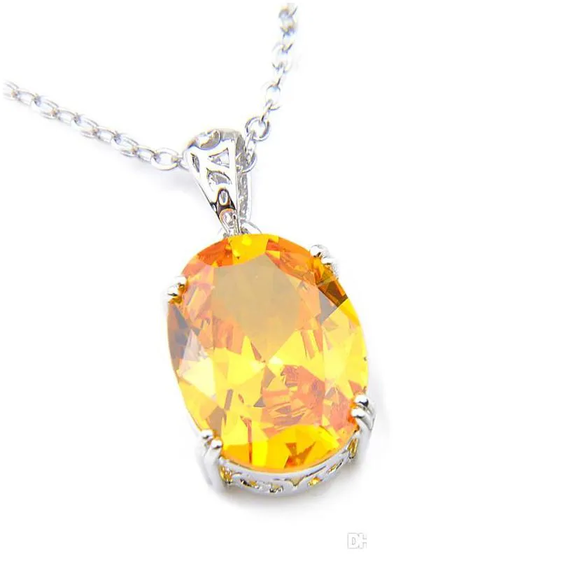 luckyshine fire oval royal style yellow citrine gems 925 sterling silver necklace women zircon wedding necklaces pendant jewelry 