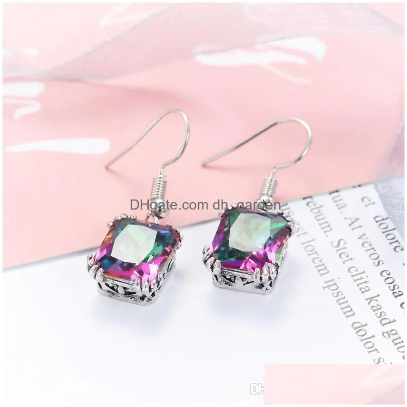 europe luckyshine lovely square shaped green quartz gems silver plated green zircon hook charm earrings for women shippng