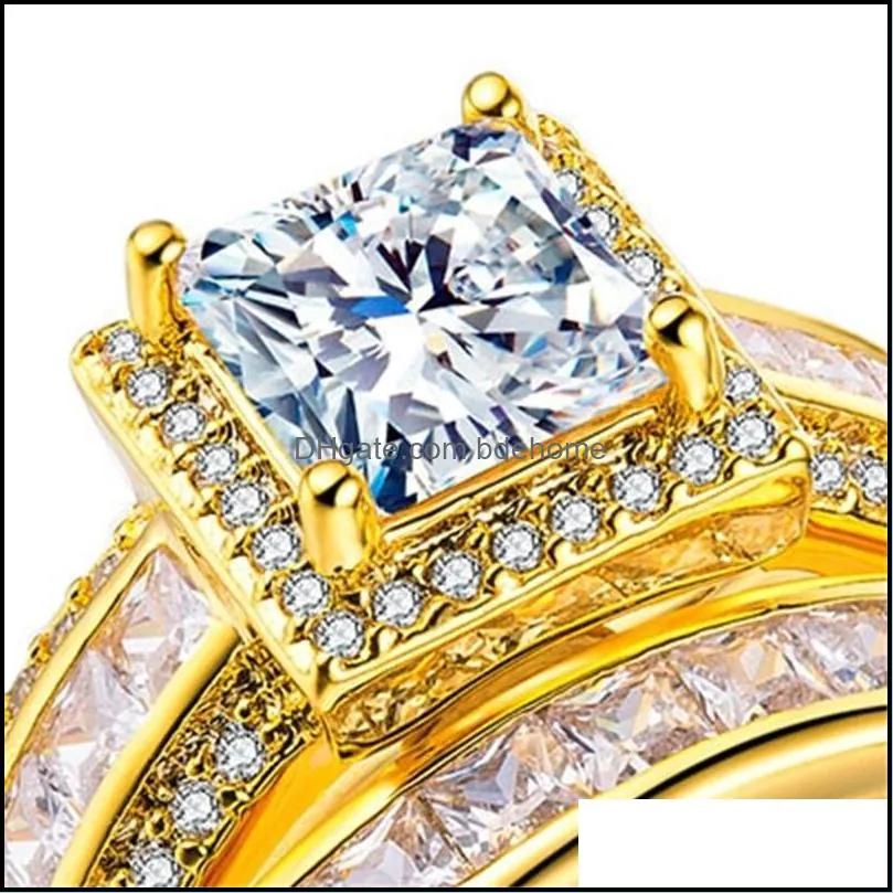 wedding rings fashion luxury gold filled zircon engagement ring set beautiful bride romantic jewelry 3555 q2