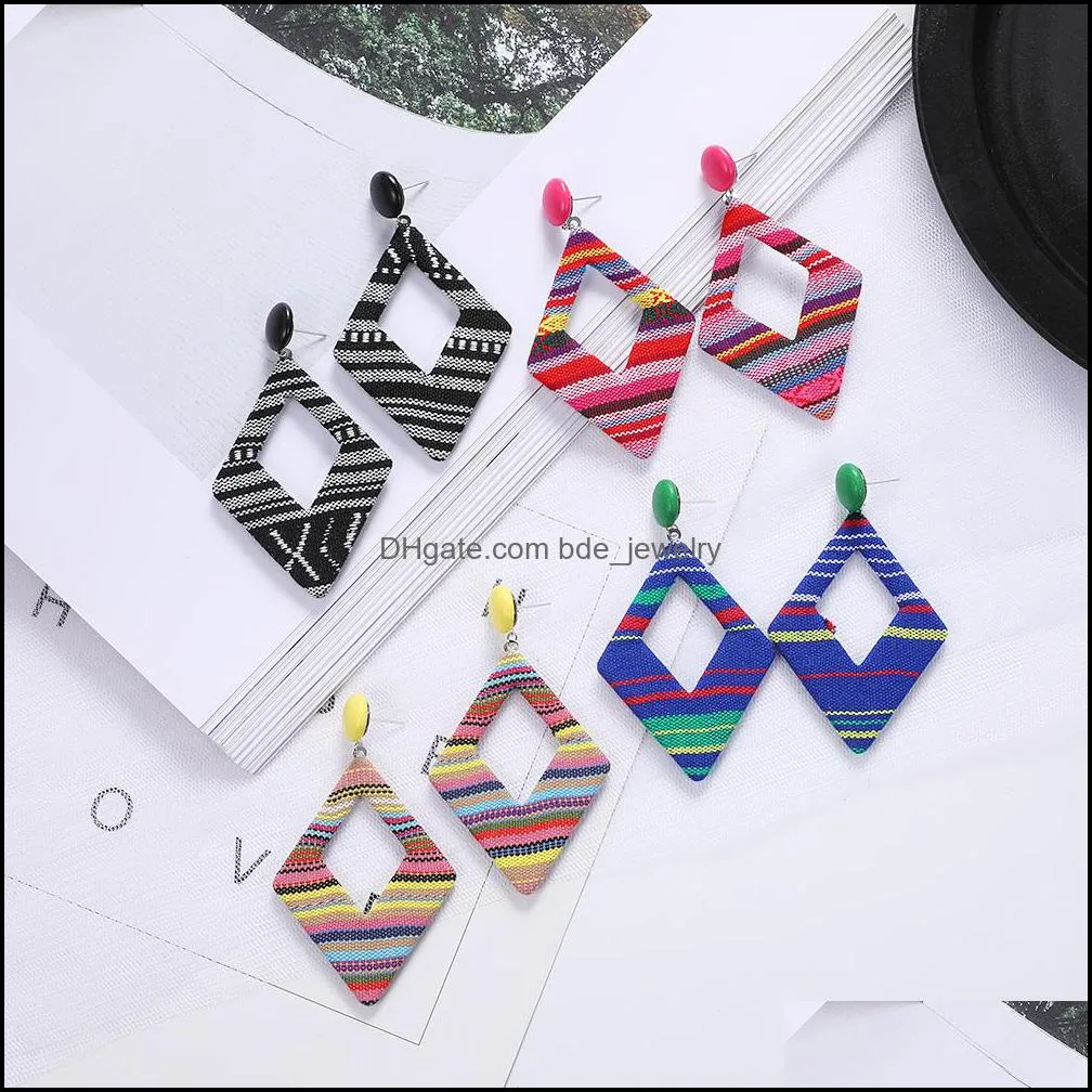 fashion geometric cloth painted dangle earring for women fashion diamond big hoop drop earring trendy jewelry gift