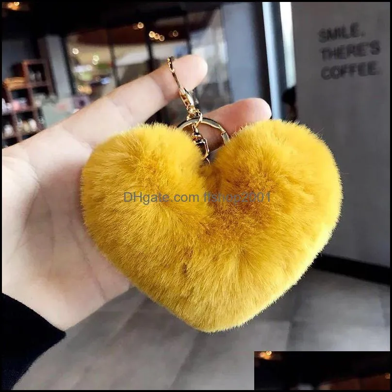 fluffy heart pompom key rings for women valentines day faux rabbit fur plush keyfobs holder leopard pompoms keychains p155fa