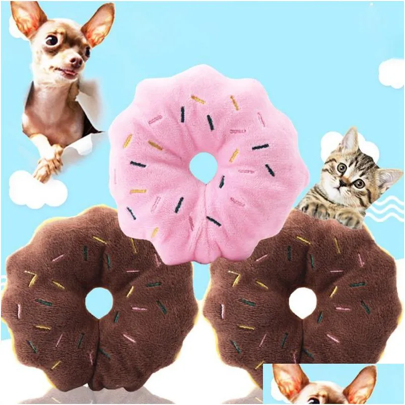 pet dog plush  shaped squeaky chew toys durable molar toys for solving boredom dog cat donuts toy