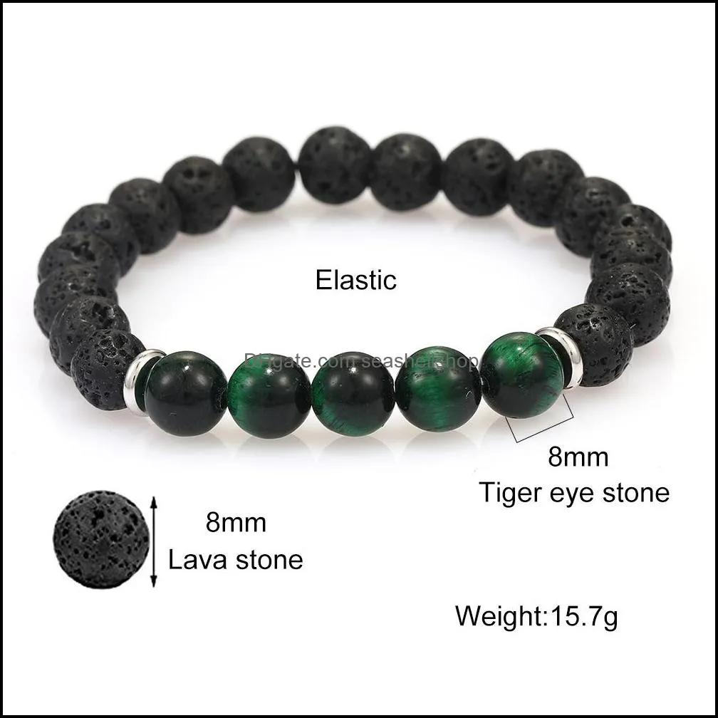 2019 trendy natural black lava stone bead bracelets 8mm tiger eye volcanic stone diffuser yaga beads bracelet for men women jewelry
