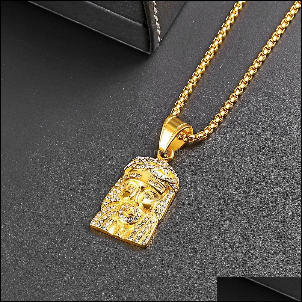 hip hop jesus piece necklace for mens iced out bling jesus head pendant gold chains fashion religion faith jewelry gift