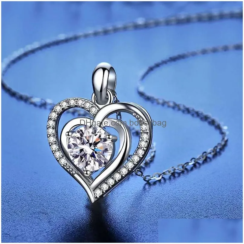 pendant necklaces trendy 925 sterling silver 1ct d color vvs1 moissanite love heart necklace women jewelry diamond test pass charm