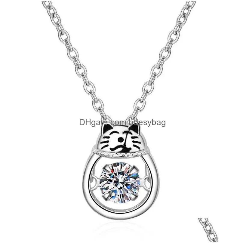 other trendy 925 sterling silver 0.3 ct d color moissanite lucky cat necklace fine jewelry pt950 gold pendant wtih gra giftother