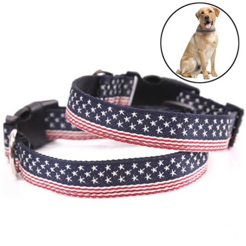  fashion nylon dog collar american flag printing necklace for medium and large dog adjustable pet collar accessories