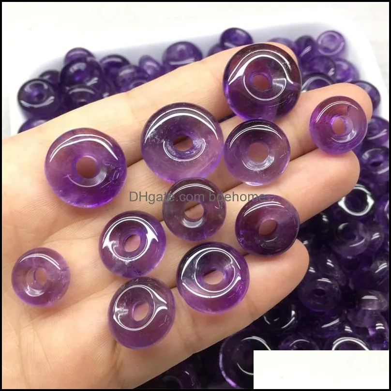 10pcs/lot 20mm 30mm 40mm natural amethyst stone beads donuts shape loose beads for jewelry making ring circle beads pendants c3