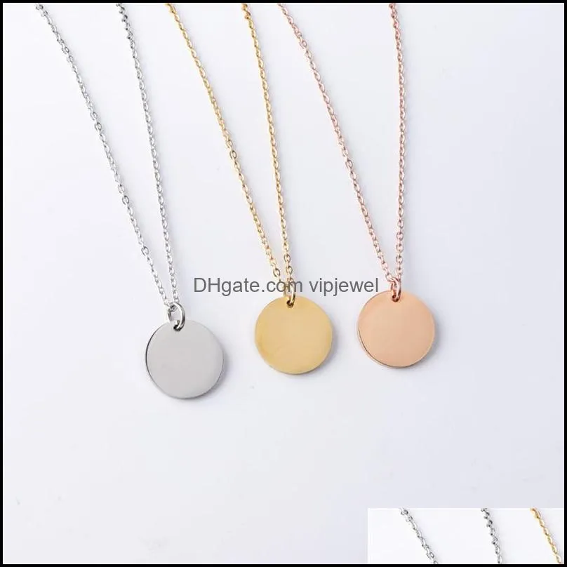 minimalist round blank dog tag pendant necklace stainless steel clavicle round coin pendant necklaces for men women personalized
