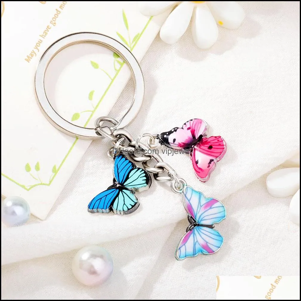 enamel butterfly keychain key chain ring holder charm insects car keys women bag accessories jewelry