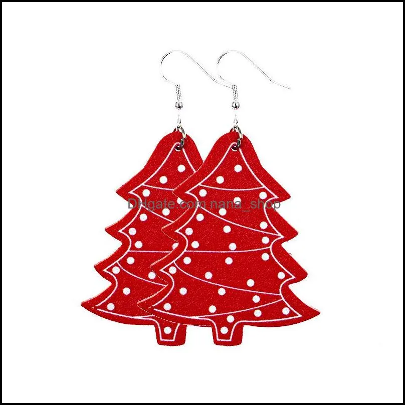 fashion teardrop christmas leather earrings for women handmade christmas tree bell deer drops earring for christmas gift