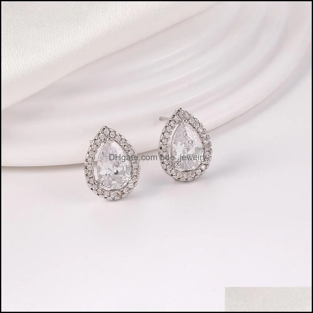 925 silver pin cubic zirconia waterdrop stud earrings for women girls bridal earrings fashion party bridal wedding designer jewelry