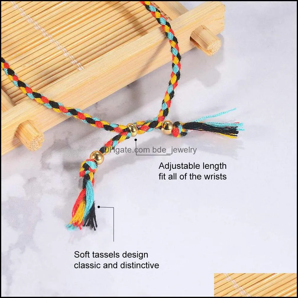 boho colorful braided woven friendship chain bracelet handmade adjustable nepal multicolor string lovers jewelry wristband for women gift wholesale