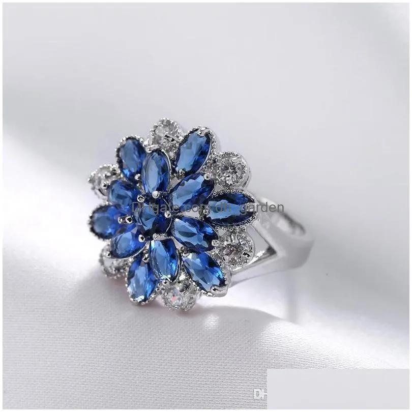 luckyshine women jewelry flower rings multicolor zircon 925 silver weddings party rings