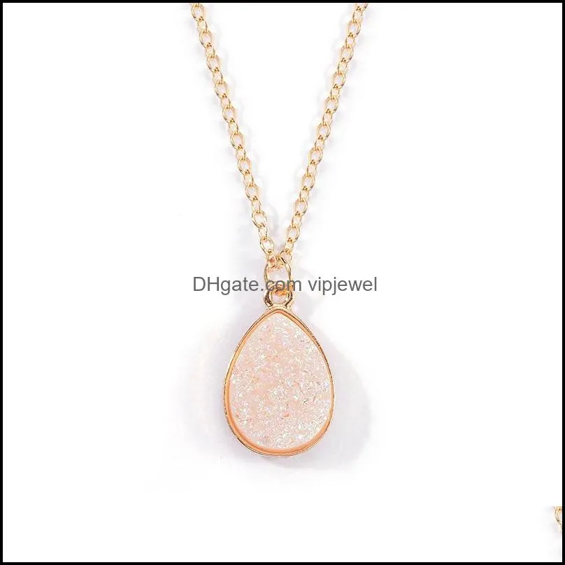 trendy resin stone druzy necklaces drop shape stone necklaces pendants for women gold pendant necklace fashion summer jewelry