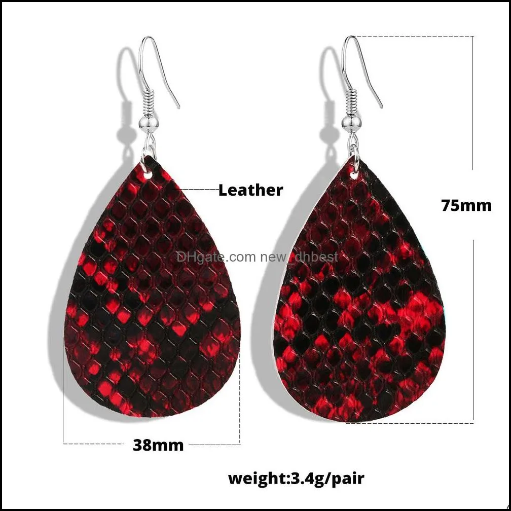  design pu leather earrings for women snake pattern multi colors teardrop leather bohemia korean water drop earrings jewelry gifts