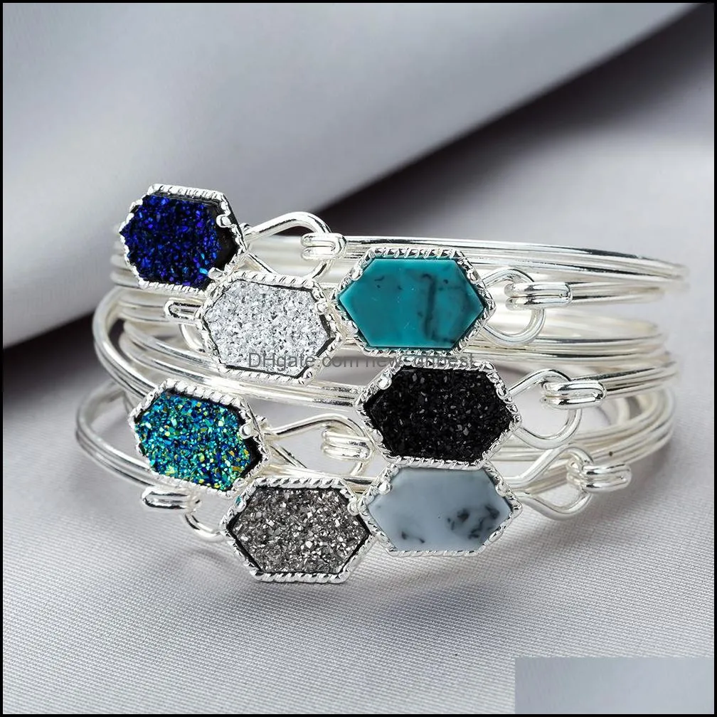  designer druzy bangle bracelets for women geometric natural stone charm wire chain luxury diy jewelry in bulk