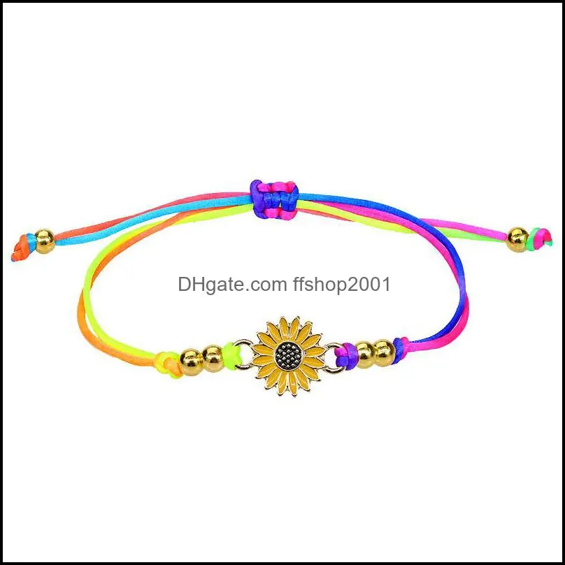 bohemian sunflower charms braided bracelet friendship adjustable rope daisy bangle wristband jewelry gift q571fz