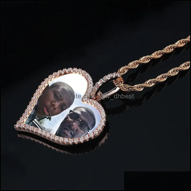 custom made p o memory medallions necklaces bling iced out heart pendant rope chains for men women hip hop personalized jewelry