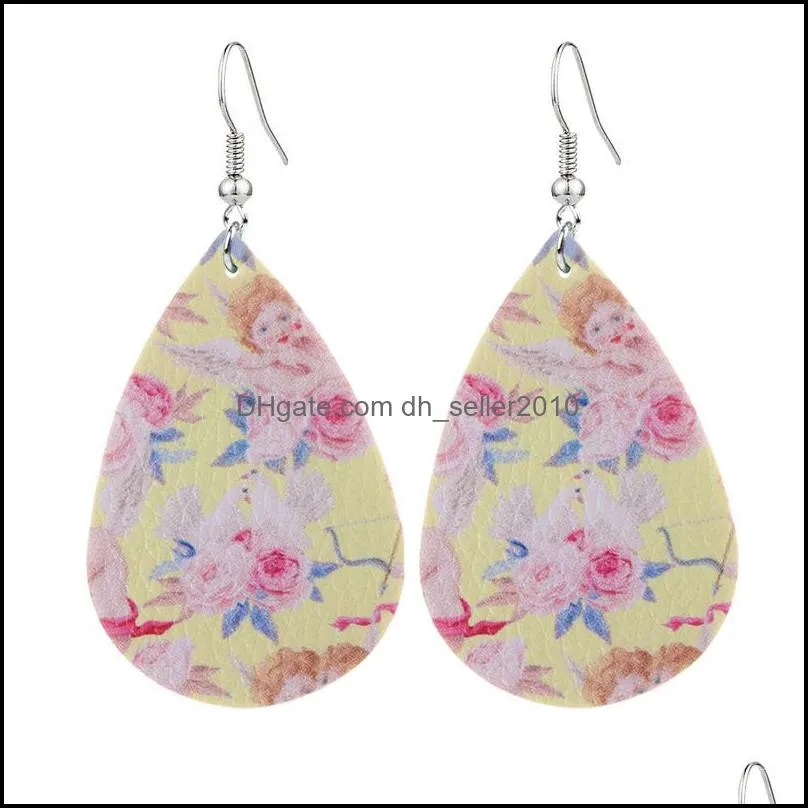 fashion bohomian pu leather earrings for women sunflower cute rabbit marble snowflake printed waterdrop dangle earrings party jewelry