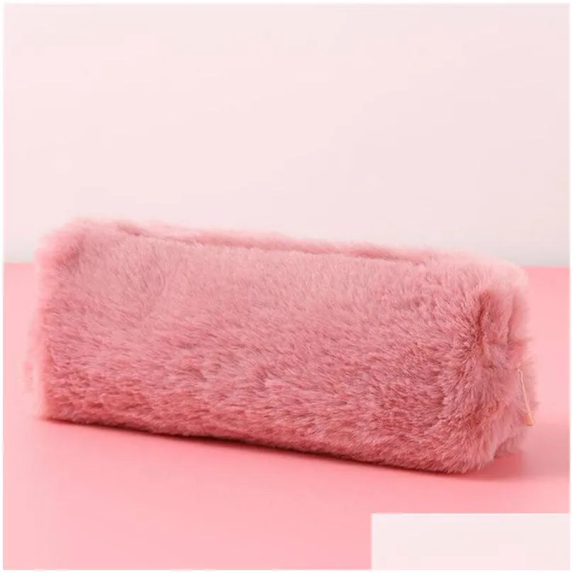 lovely girl plush pencil bag fuzzy fluffy pencil case makeup pouch coin purse storage bag stationery container pouch