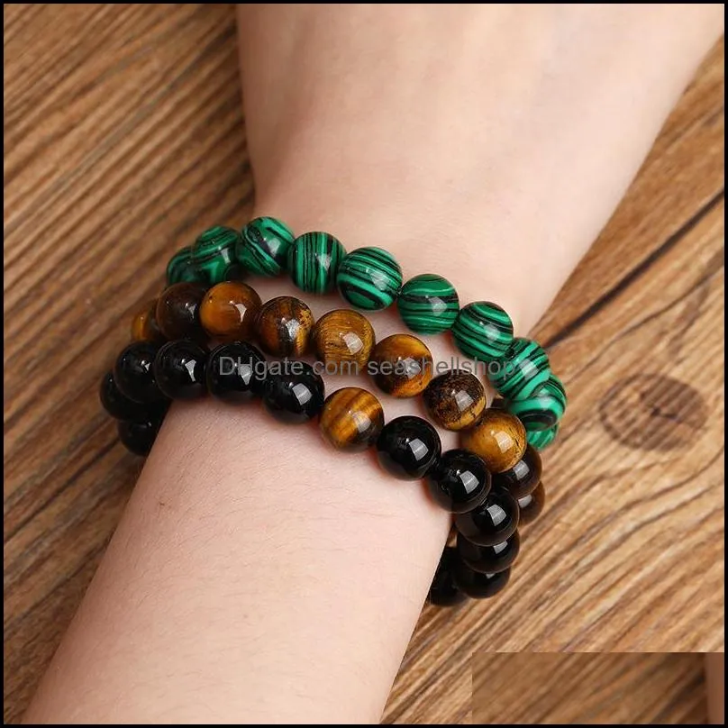 6mm 8mm10mm est design tiger eye malachite onyx beads bracelet natural stone jewelry stretch energy yoga gift romantic couple