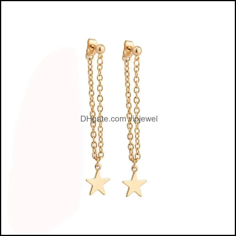 tassel star design earrings gold color chain angle long earrings statement dangle ear for wedding women elgant girls wholesale jewelry