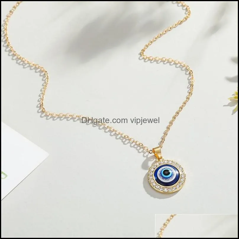 evil blue eyes pendant necklace turkish gold silver 10mm 14mm geometric coin clavicle necklaces lucky protection jewelry for women