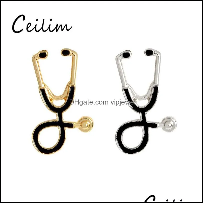 fashion 2 color stethoscope brooch pins nurse jewelry silver gold medical jewelry doctor nurse gift medical school graduation