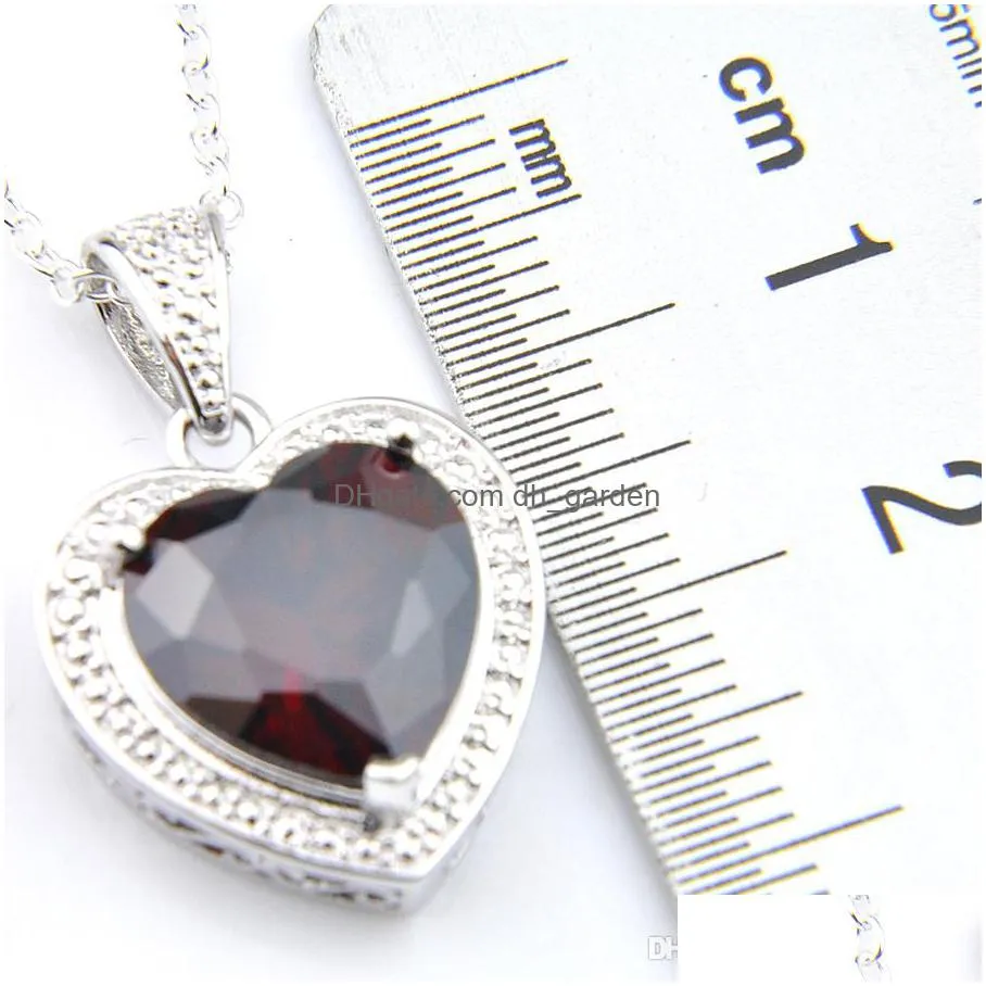 luckyshine jewelry brand heart red garnet gemstone 925 sterling silver necklaces holiday party canada mexico jewelry gift