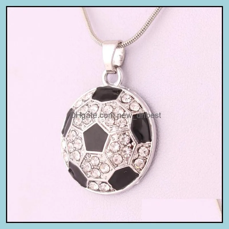  arrival football pendant necklaces world cup fans sports crystal rhinestone soccer charm snake chains for women men s fashion