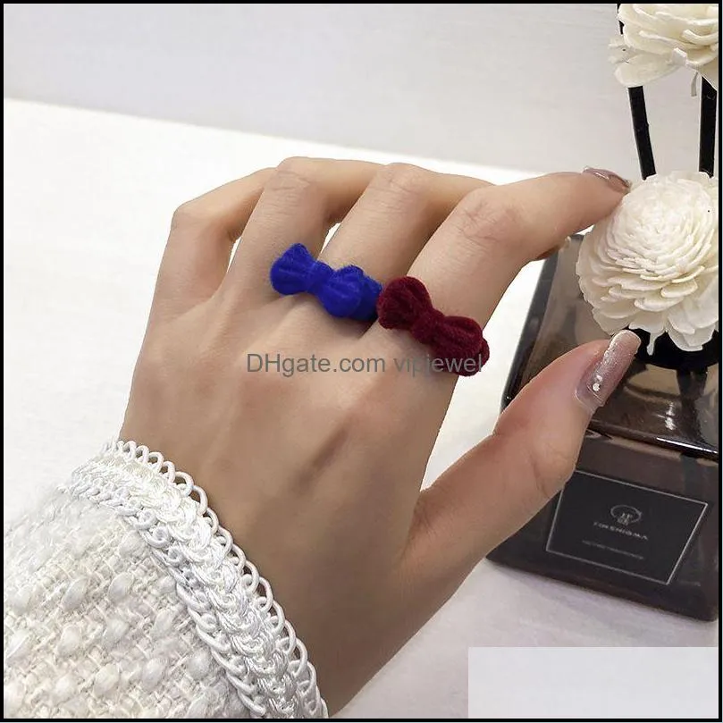 creative trendy velvet bow band rings for women vintage blue flocking wine red open index finger jewelry for ladies girls gift