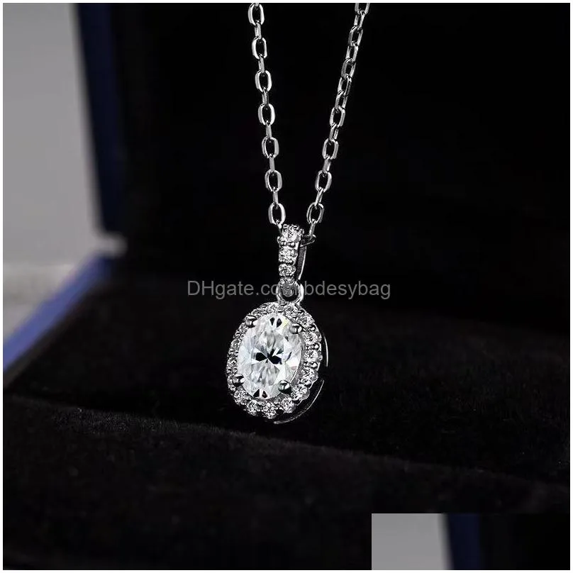 pendant necklaces trendy s925 sterling silver 1ct d color vvs1 oval cut moissanite necklace women jewelry plated 18k gold pass diamond