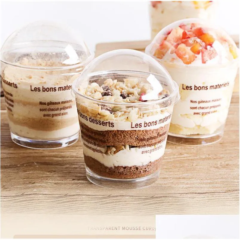 200ml transparent tiramisu ice cream cup plastic mousse cake cup disposable jelly cup with cover pudding dessert sets party supplies