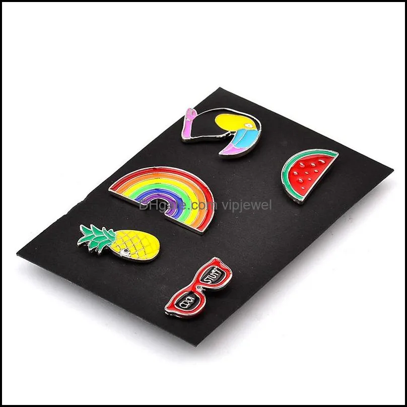  cartoon diy collar brooch set rainbow watermelon pineapple crow eyesweyes enamel lapel pins badge for women fashion jewelry