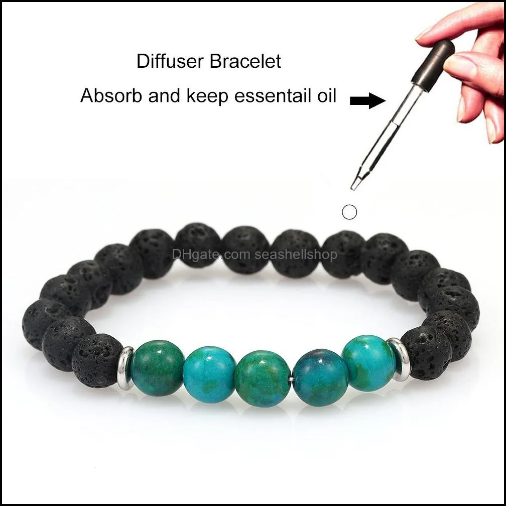 2019 trendy natural black lava stone bead bracelets 8mm tiger eye volcanic stone diffuser yaga beads bracelet for men women jewelry