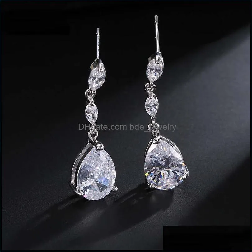  cubic zircon cz water drop earrings wedding bridal bridesmaid classic water drop long dangle earring for elegant women design