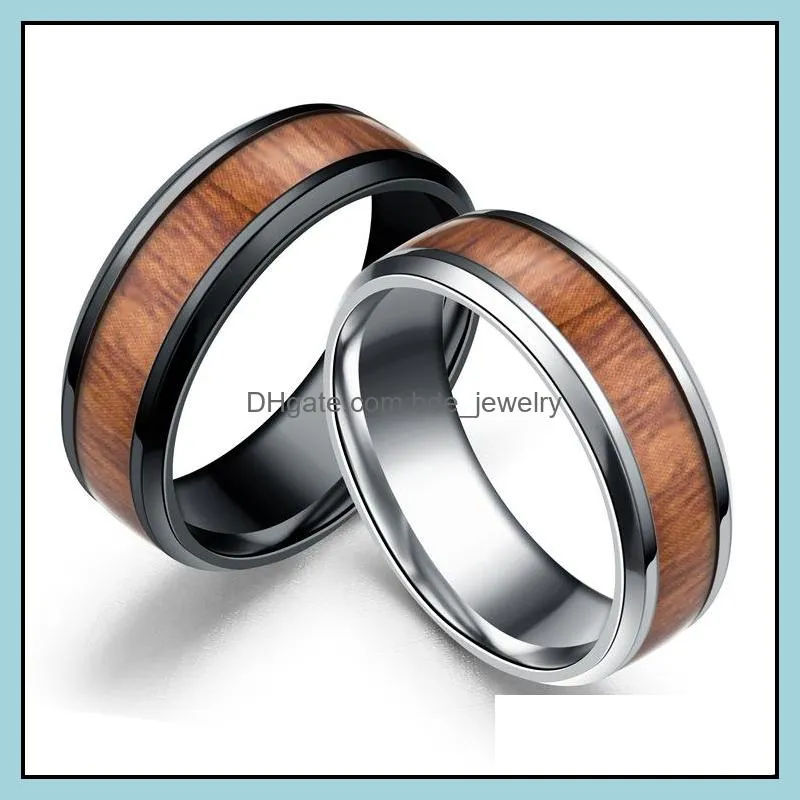 8mm tungsten finger rings comfort fit size 612 nature wood inlay 316 l stainless steel men women wedding ring silver black