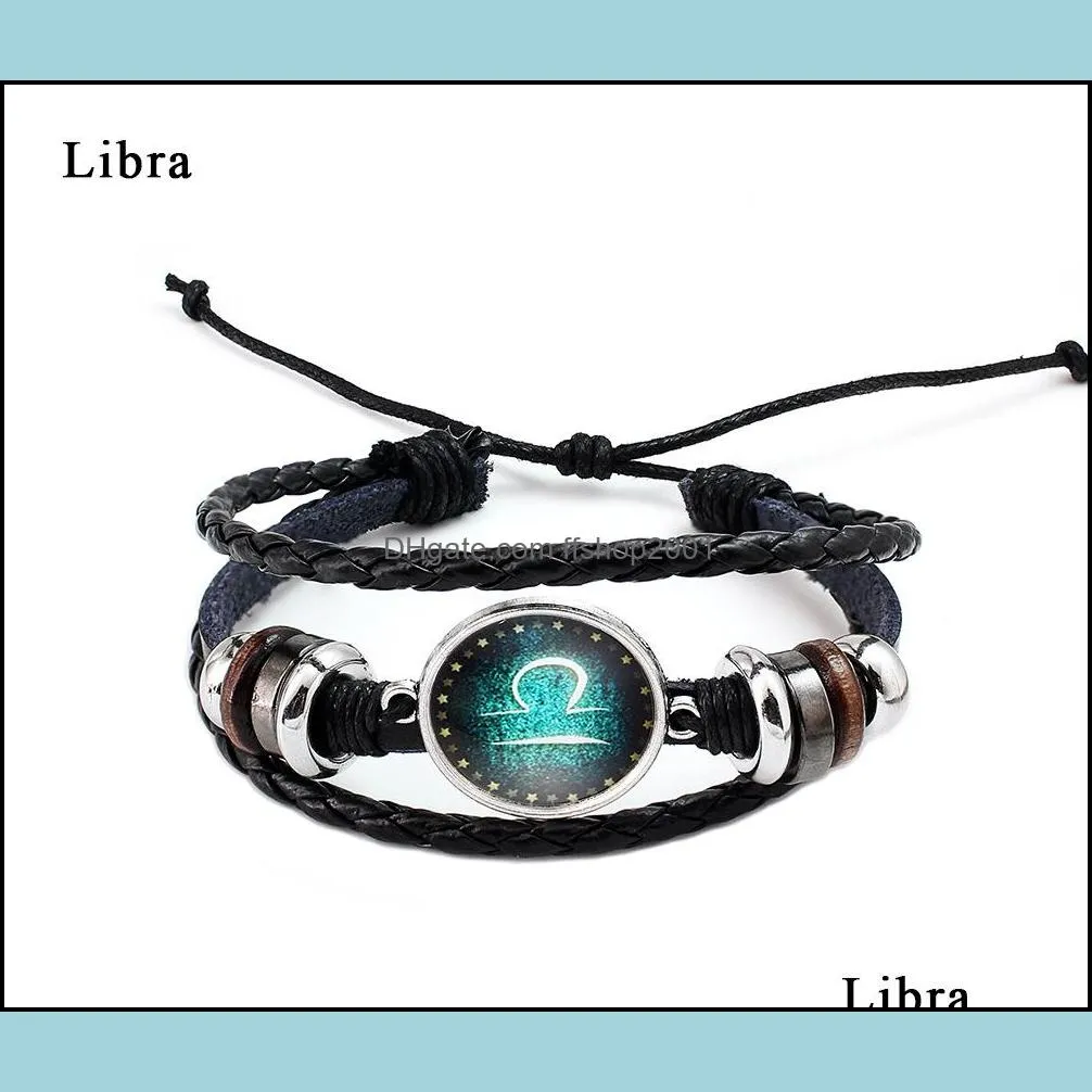12 constellation zodiac sign bracelet wristlet multilayer hand woven leather bracelets bangle adjustable jewelry dhs g916r