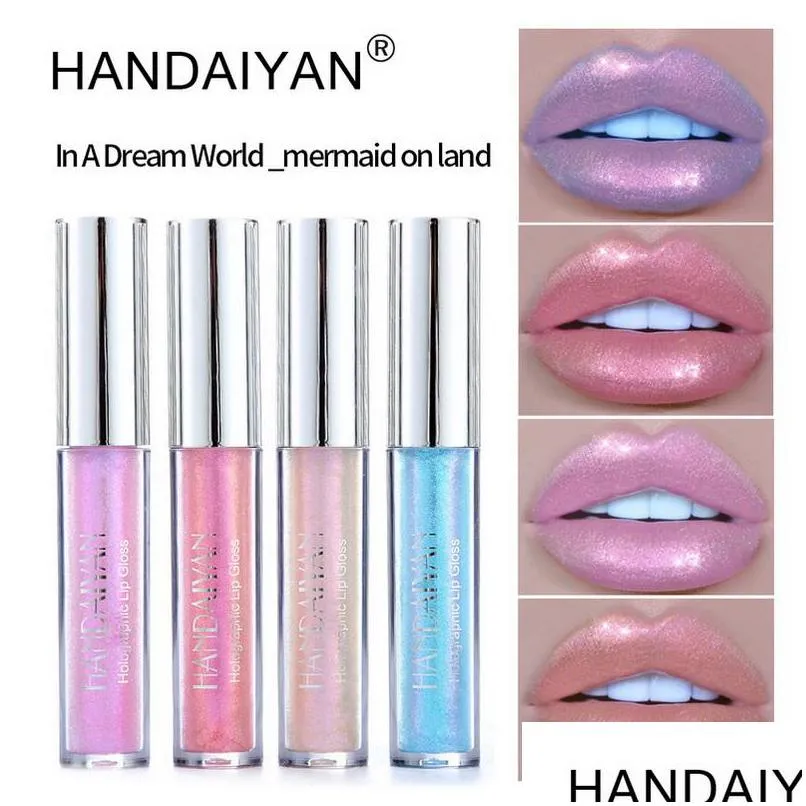 handaiyan holographic lip gloss glitter liquid lipgloss 6 color colour rich lustre nutritious polarized long last beauty lips makeup