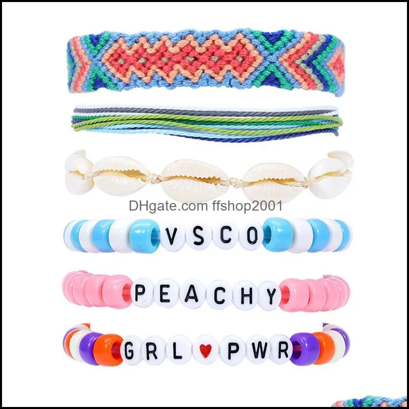 colorful cotton rope bracelet with letter bead bangle set girl handmade braid bracelets summer beach accessories q583fz