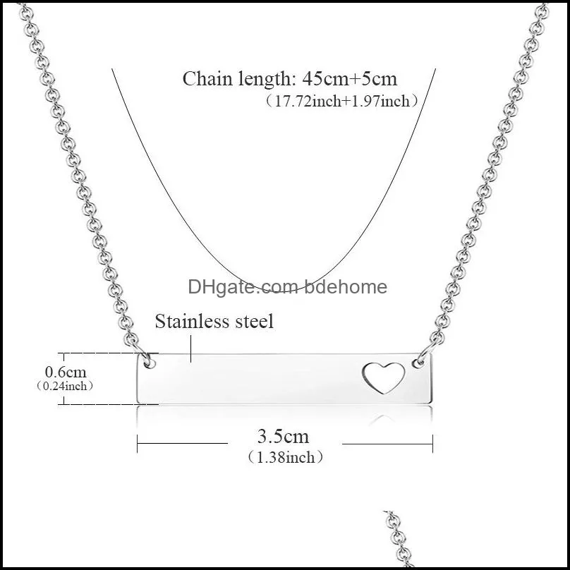 stainless steel bar heart pendant necklace fashion hollow love heart tag charm necklace for women mother for buyer own diy jewelry