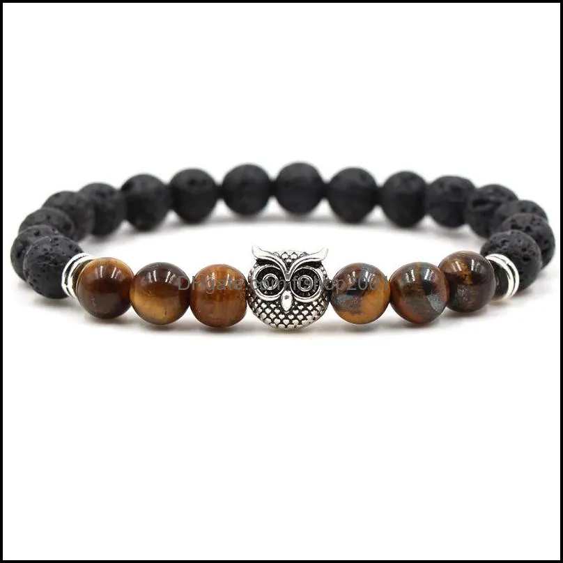 8mm black lava volcanic stone bracelets owl aromatherapy essential oil diffuser bracelet for men women yoga elastic jewelry m483a