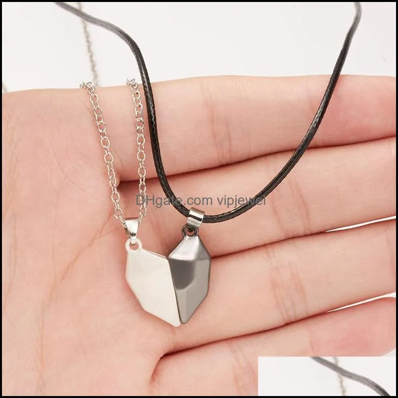 creative magnetic couple heart shape necklace gothic punk style for men jewelry wedding lovers couples valentines day gift gifts